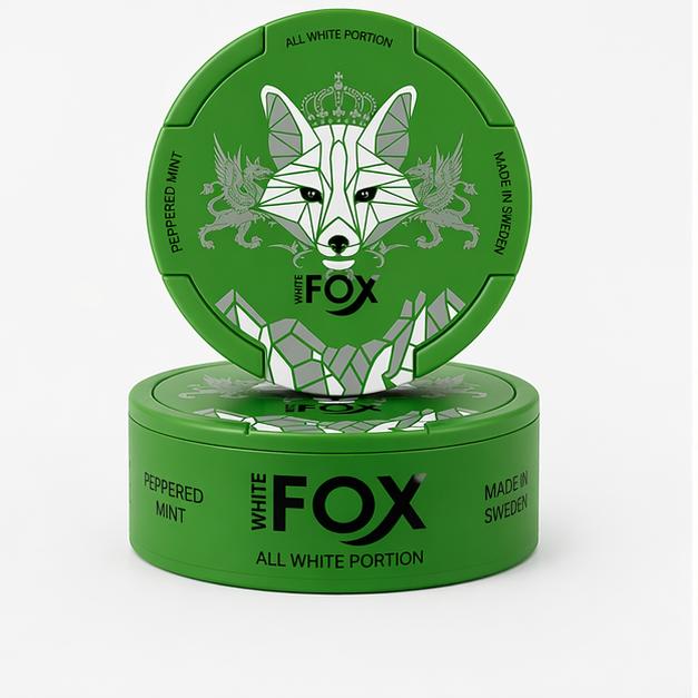 Green container with 'White Fox' branding on a white background