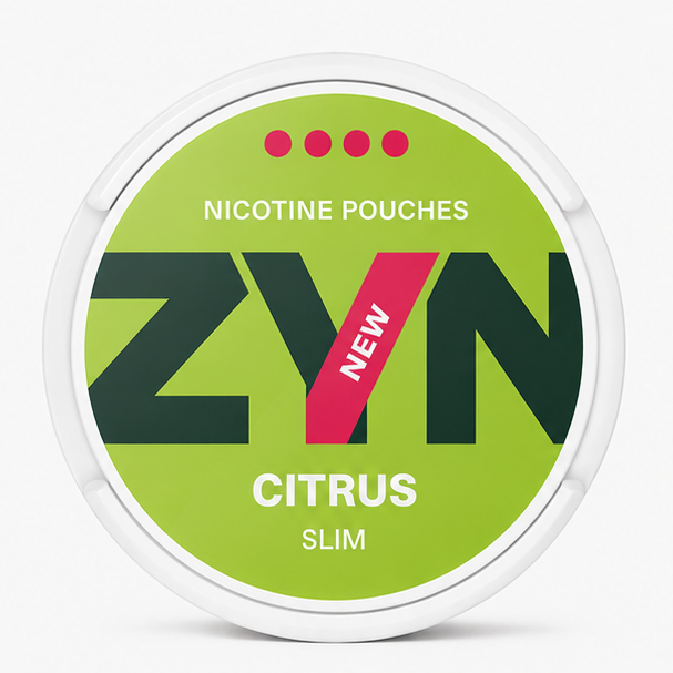 ZYN nicotine pouches container with green label on a white background