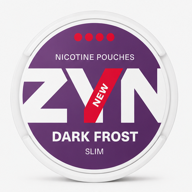 ZYN nicotine pouches container with purple and white design on a white background